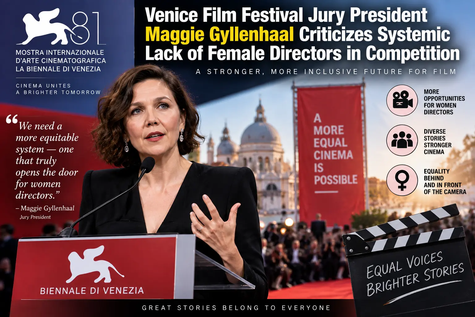 Venice Film Festival Jury President Maggie Gyllenhaal Criticizes Systemic Lack of Female Directors in Competition